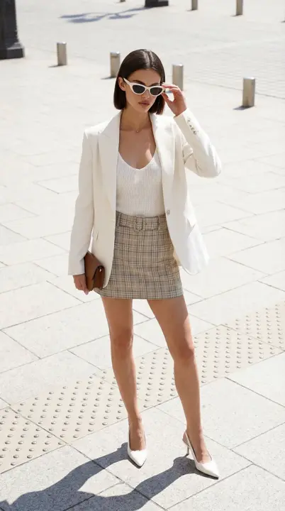 White Blazer, City Noon - Plaid and Polish